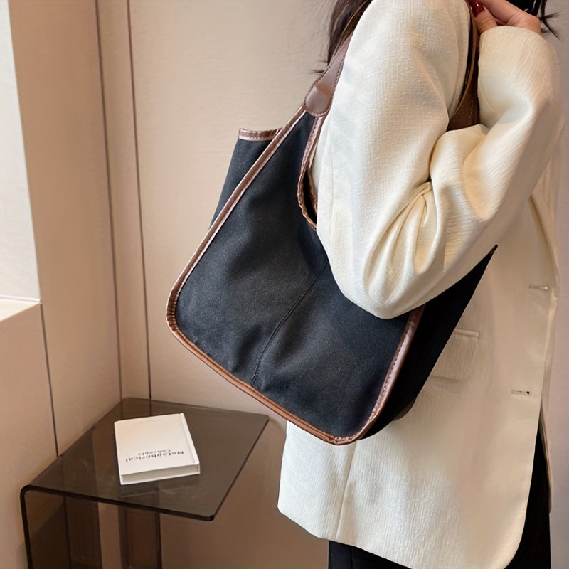 Casual Large Capacity Shoulder Bag Colorblock Handbag for Work