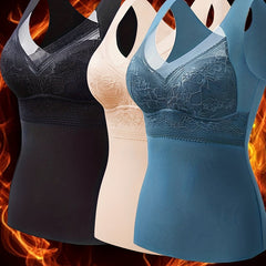 3pcs Lace Thermal V Neck Sleeveless Top Women's Lingerie