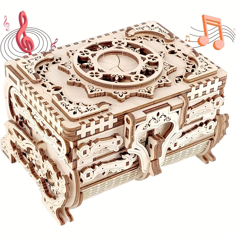 3D Wooden Puzzle Music Box Kit Antique Jewel Box DIY Home Decoration