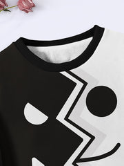 Splicing Face Pattern Crew Neck Sweatshirt for Girls Boys