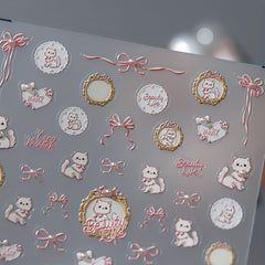 Cat Inlaid Pearl Nail Art Sticker 5D Three-dimensional Back Glue