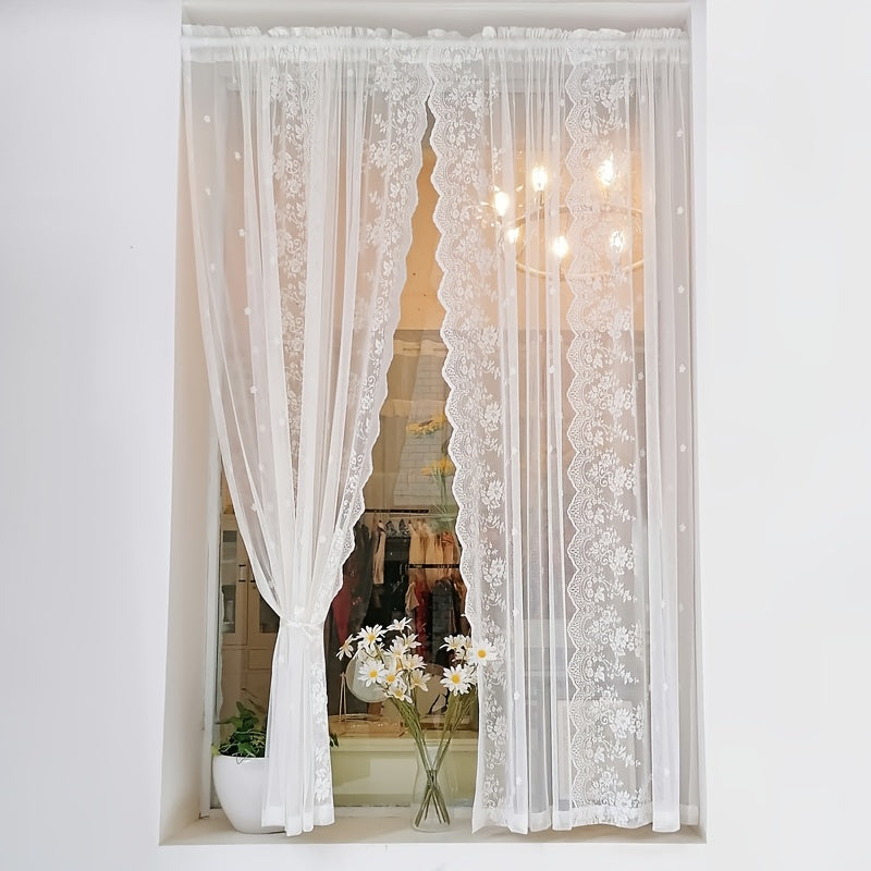 Pastoral Rose Floral Embroidered Sheer Curtain Panels for Bedroom