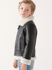 Toddler Boys Fleece PU Leather Motorcycle Jacket