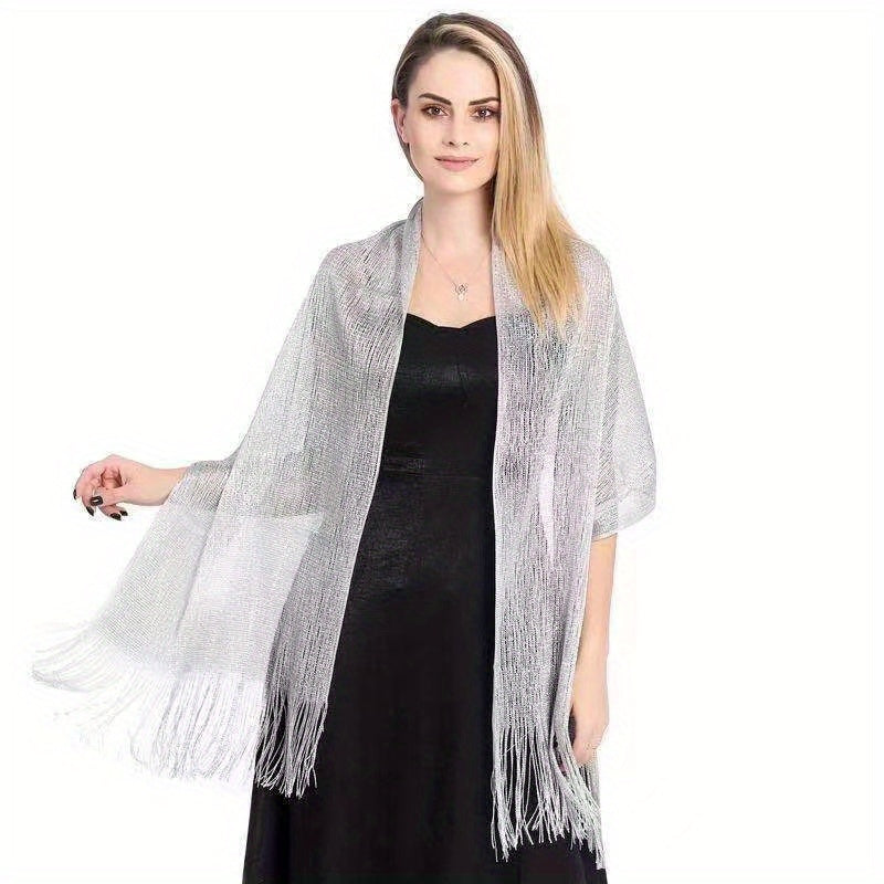 Sheer Silk Fringe Trim Scarf Shawl Casual Head Wrap For Party Dress