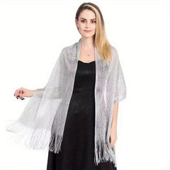 Sheer Silk Fringe Trim Scarf Shawl Casual Head Wrap For Party Dress
