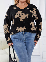 Halloween Skull Print V Neck Sweater Long Sleeve