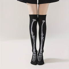 Skull Print Thigh High Socks Halloween Over The Knee Women's Stockings