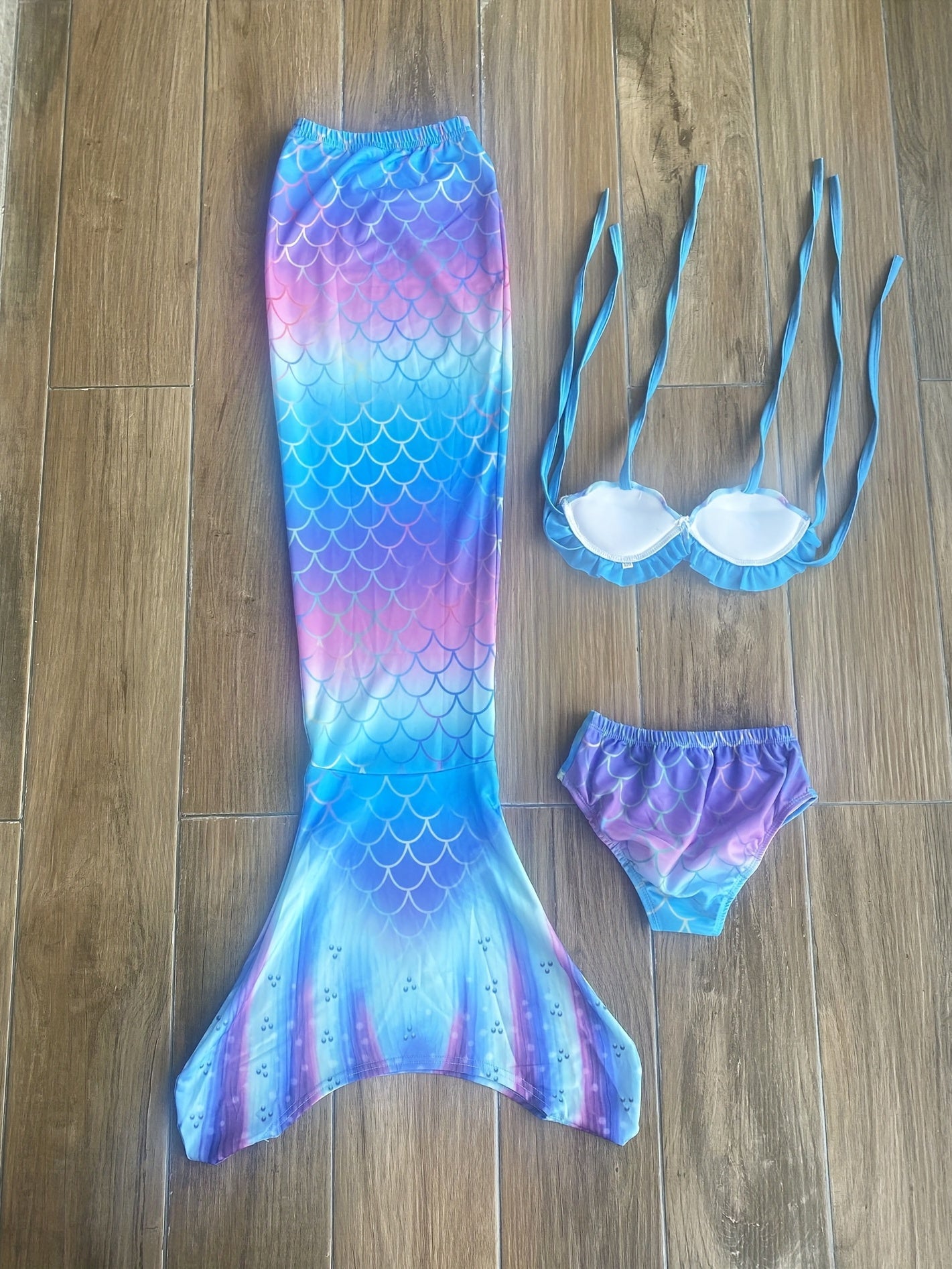 3pcs Mermaid Swimsuit Bikini Set with Tail for Girls
