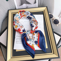 70cm Flower Graffiti Print Bandana Satin Square Scarf