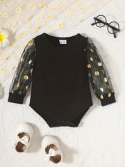 Baby Girls Mesh Dotted Long Sleeve Romper Creeper
