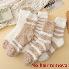 5 Pairs Striped Fuzzy Socks Mid Tube Stockings Women's Hosiery