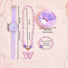 Girls Silicone Butterfly Watch Set with Bracelet, Necklace, Coin Purse