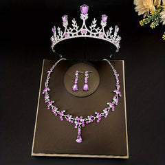 Bridal Tiara Necklace Earrings Set Crown Wedding Accessories