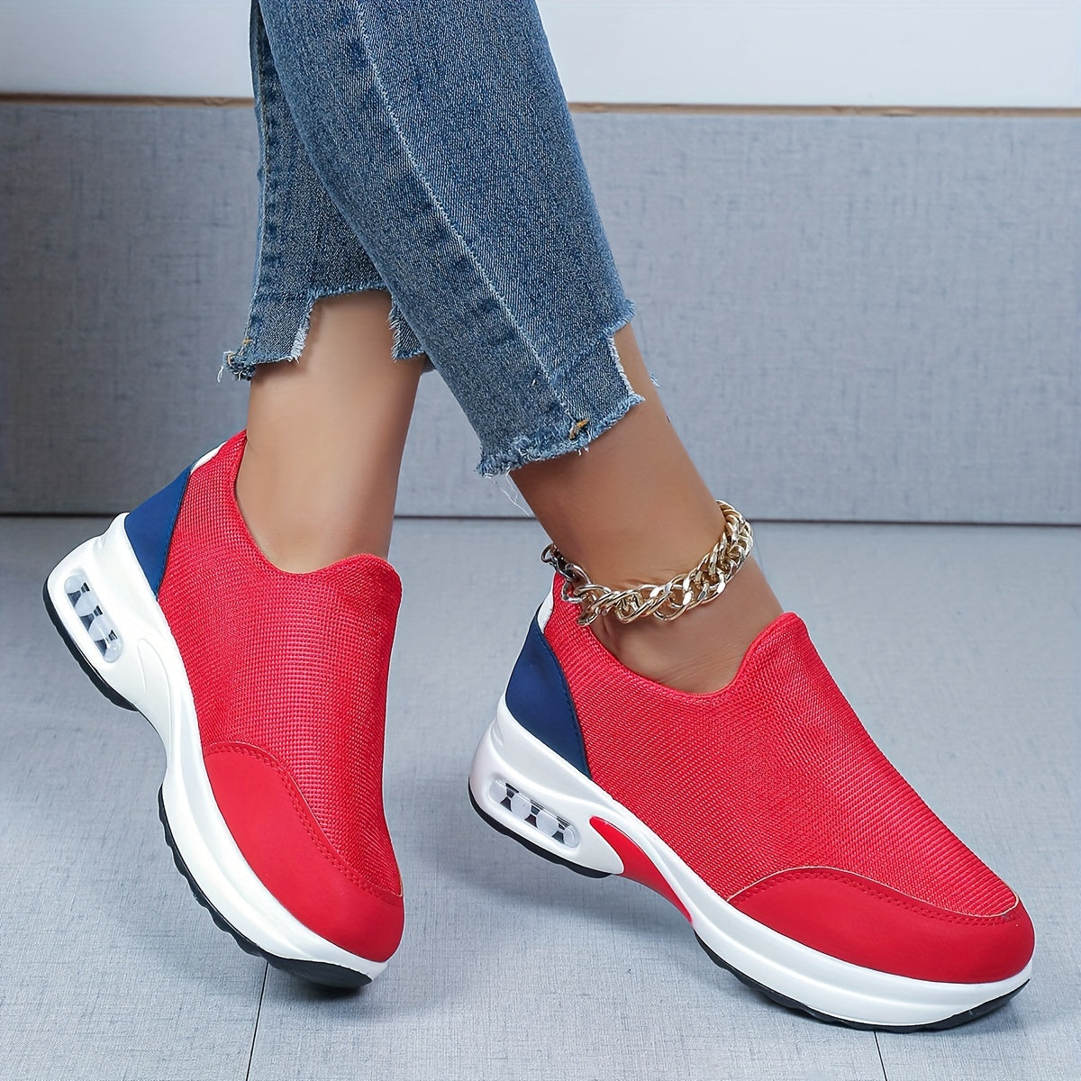 Women's Platform Knit Sneakers Slip-on Casual Shoes