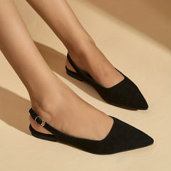 Solid Flat Mules Point Toe Buckle Strap Slingback Shoes