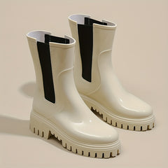Women's Waterproof Short Boots Round Toe Platform Solid Anti Slip Rain Boots