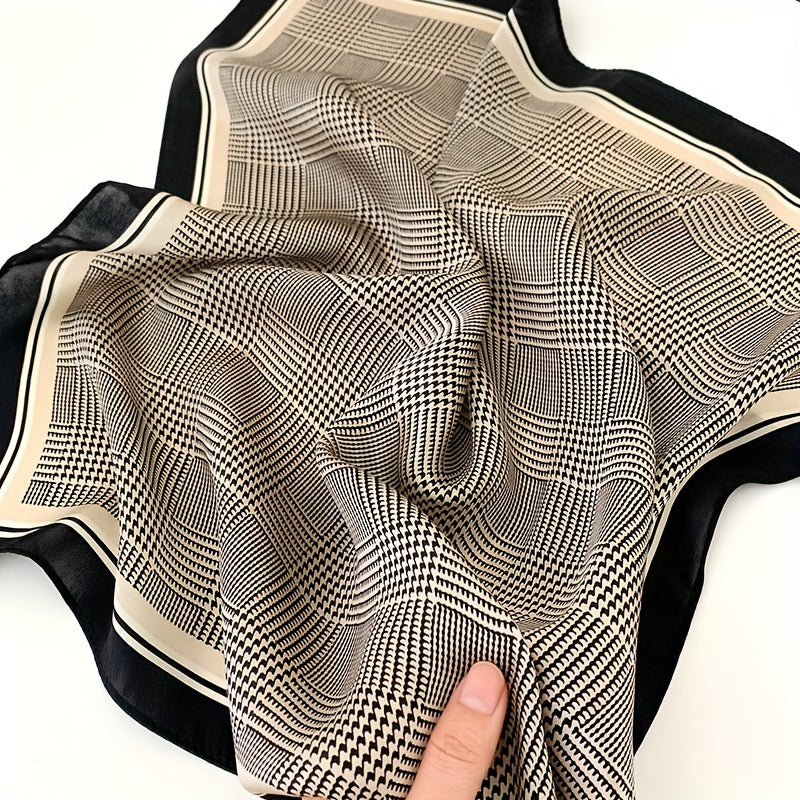 Houndstooth Print Square Scarf Satin Neckerchief Bandana Women Decorative