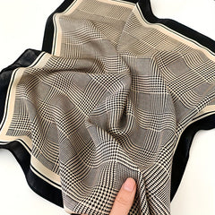 Houndstooth Print Square Scarf Satin Neckerchief Bandana Women Decorative