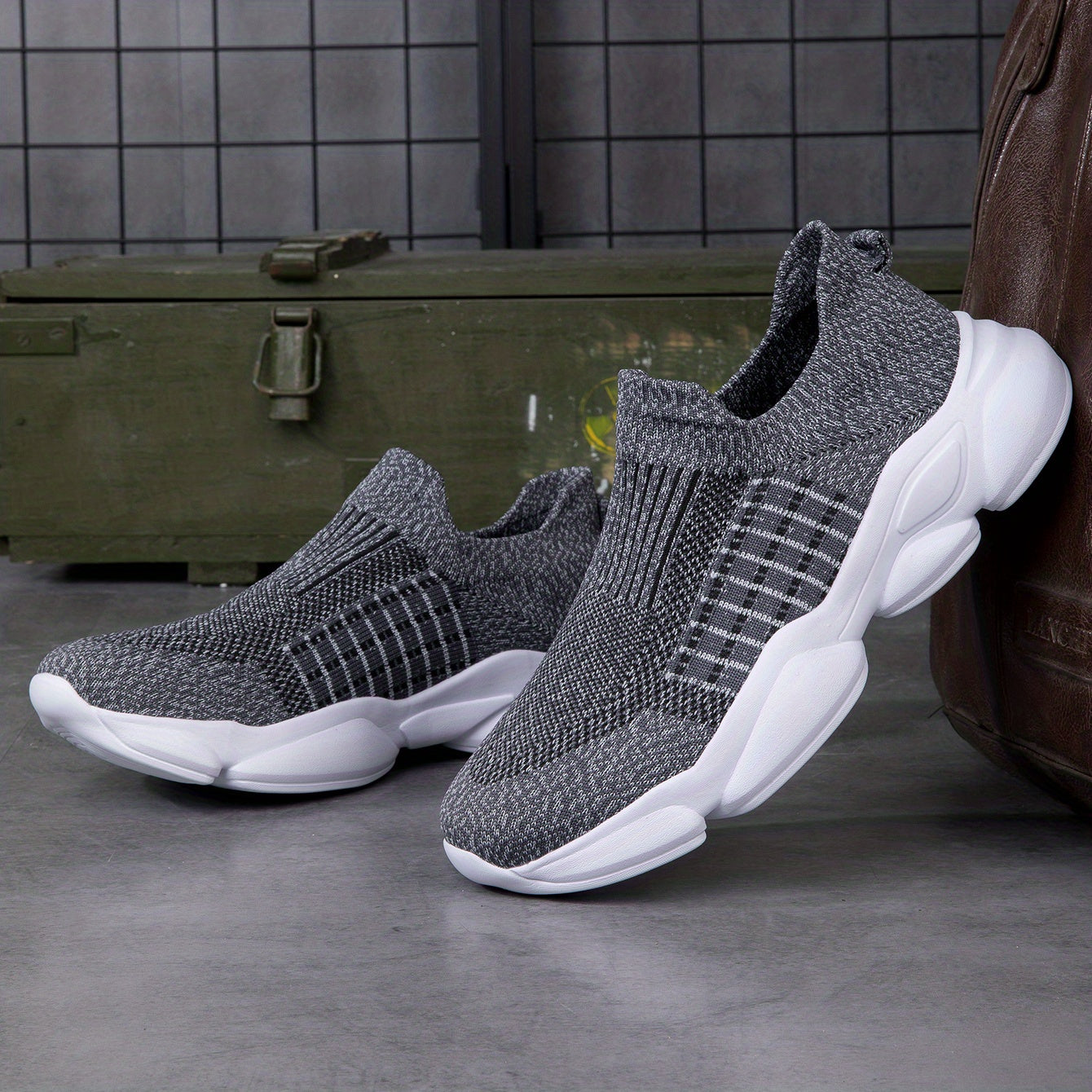 Men's Striped Knitted Slip On Sock Shoes