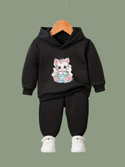Flower Kitten Print 2pcs Girls Outfits for Sports Spring Fall Outdoor