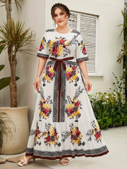 Floral Print Maxi Dress with Belt