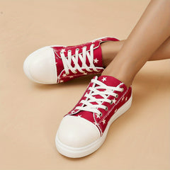 Women's Star Pattern Canvas Sneakers Lace Up Lightweight Outdoor Shoes
