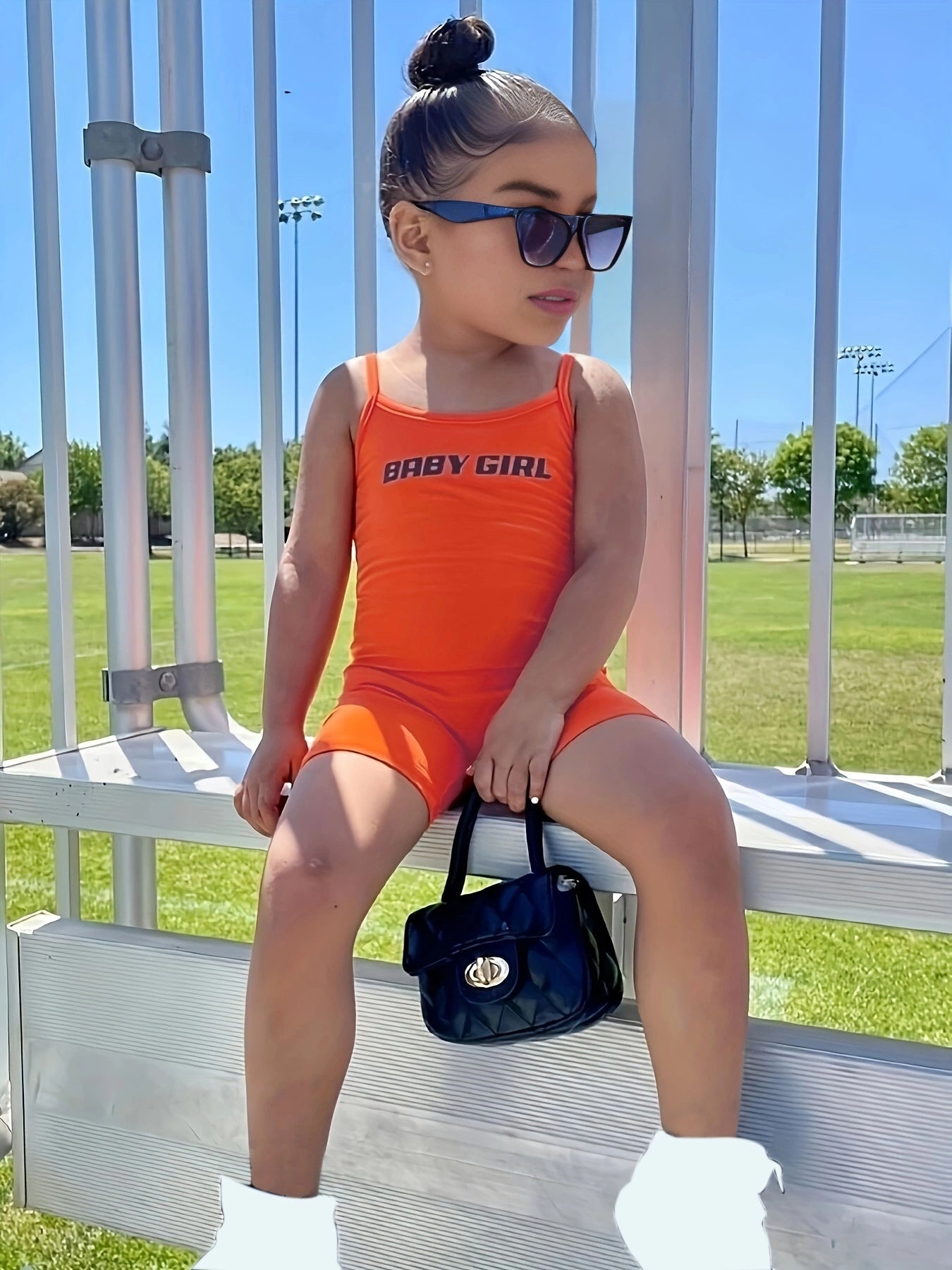 Girls Letter Graphic Cami Romper Casual Sports Jumpsuit Kids Summer Clothes