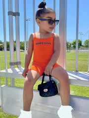 Girls Letter Graphic Cami Romper Casual Sports Jumpsuit Kids Summer Clothes