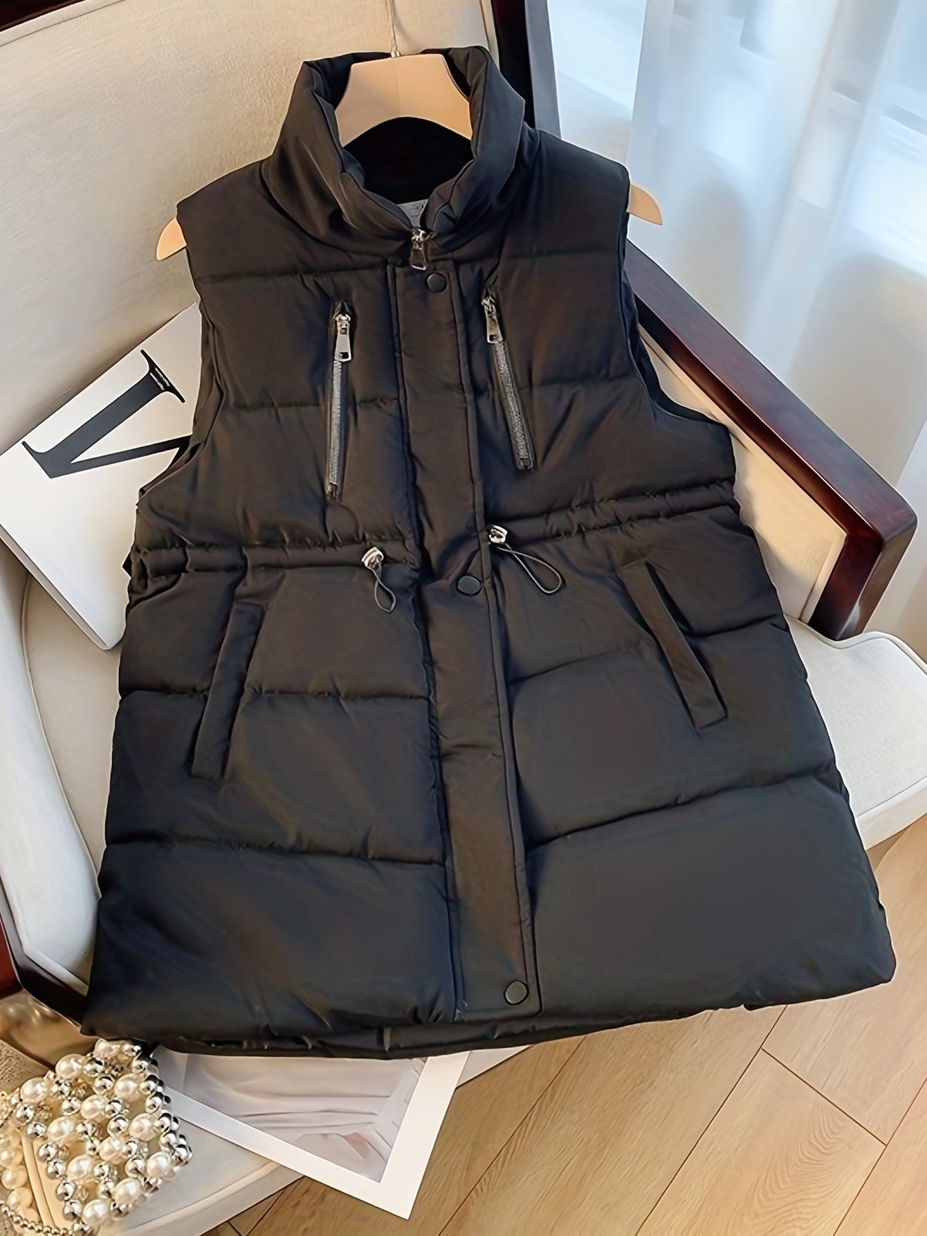 Sleeveless Warm Vest Zip Up Casual Solid