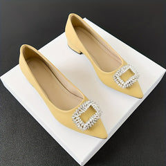 Rhinestone Buckle Low Heel Slip On Dress Shoes