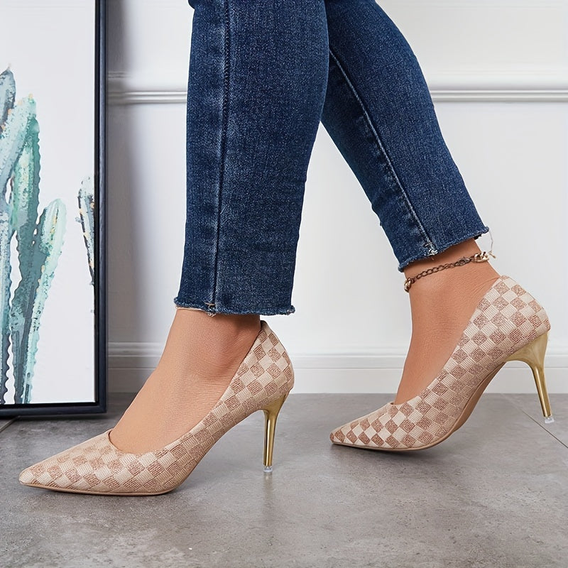 Checkered Pattern High Heels Sexy Slip On Stiletto Heels Dress Pumps
