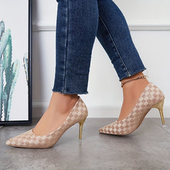 Checkered Pattern High Heels Sexy Slip On Stiletto Heels Dress Pumps