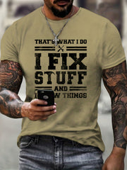 Men's Letter Print T-shirt Casual Crew Neck Tee Top