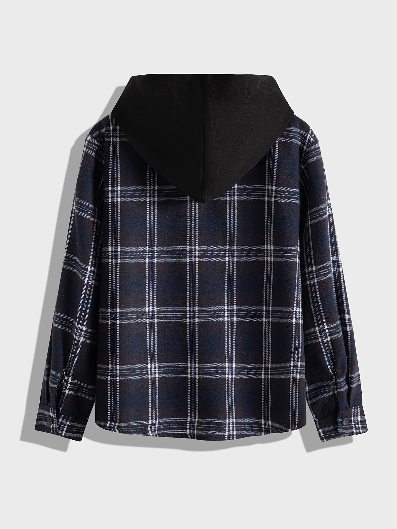 Boys Flannel Hooded Plaid Shirts Button Long Sleeve Tops
