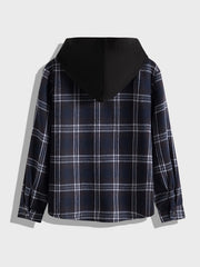 Boys Flannel Hooded Plaid Shirts Button Long Sleeve Tops
