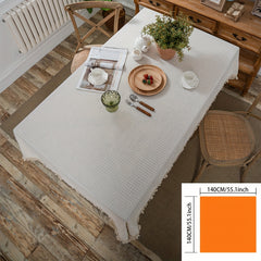 Beige Tassel Waffle Tablecloth Waterproof Rectangle Table Cover for Picnic