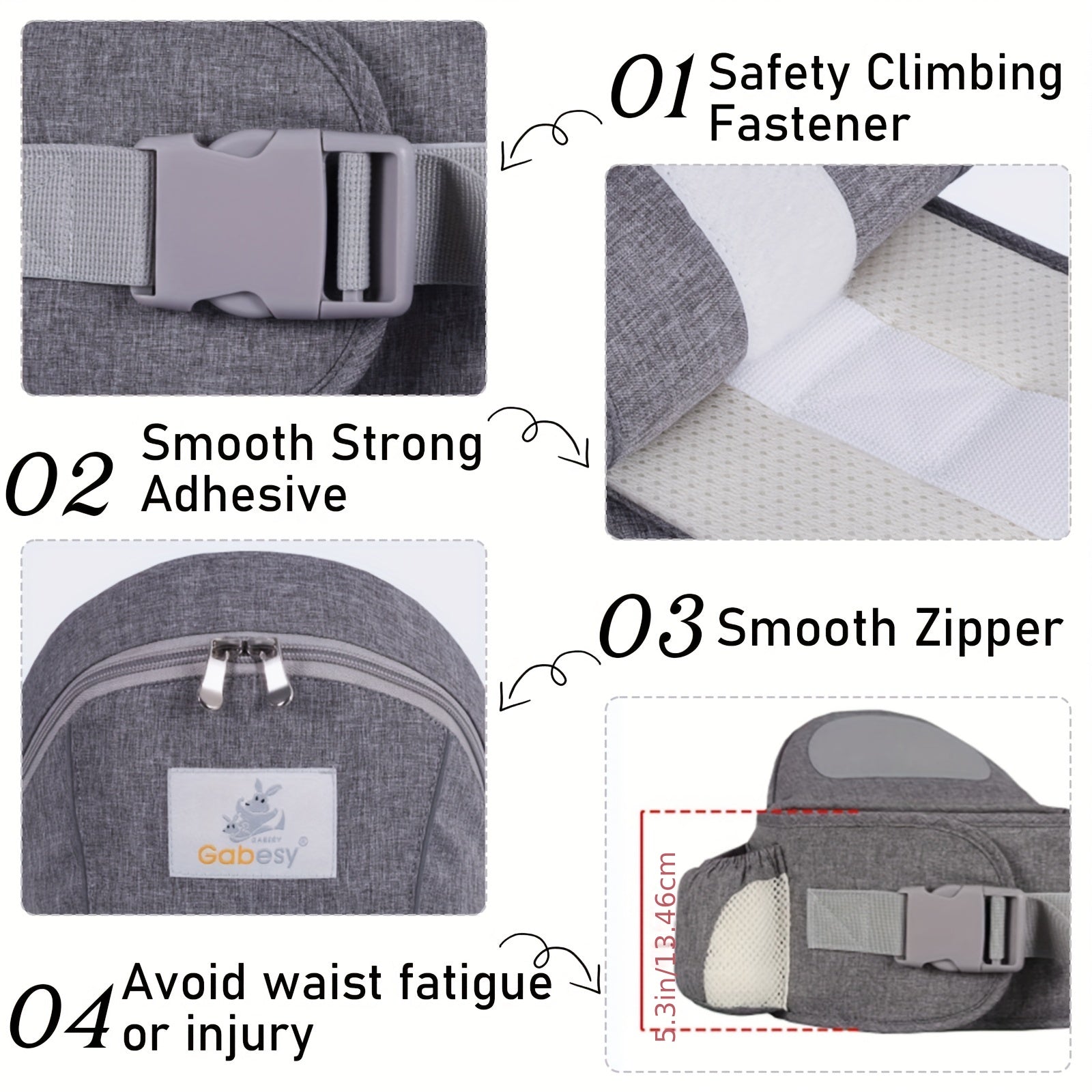 Grey Baby Carrier Waist Seat Hip Seat With Storage Space And Safety