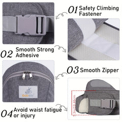 Grey Baby Carrier Waist Seat Hip Seat With Storage Space And Safety