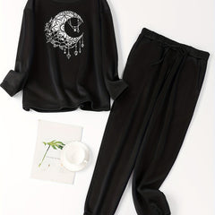 Floral Moon Print Fleece Lounge Set