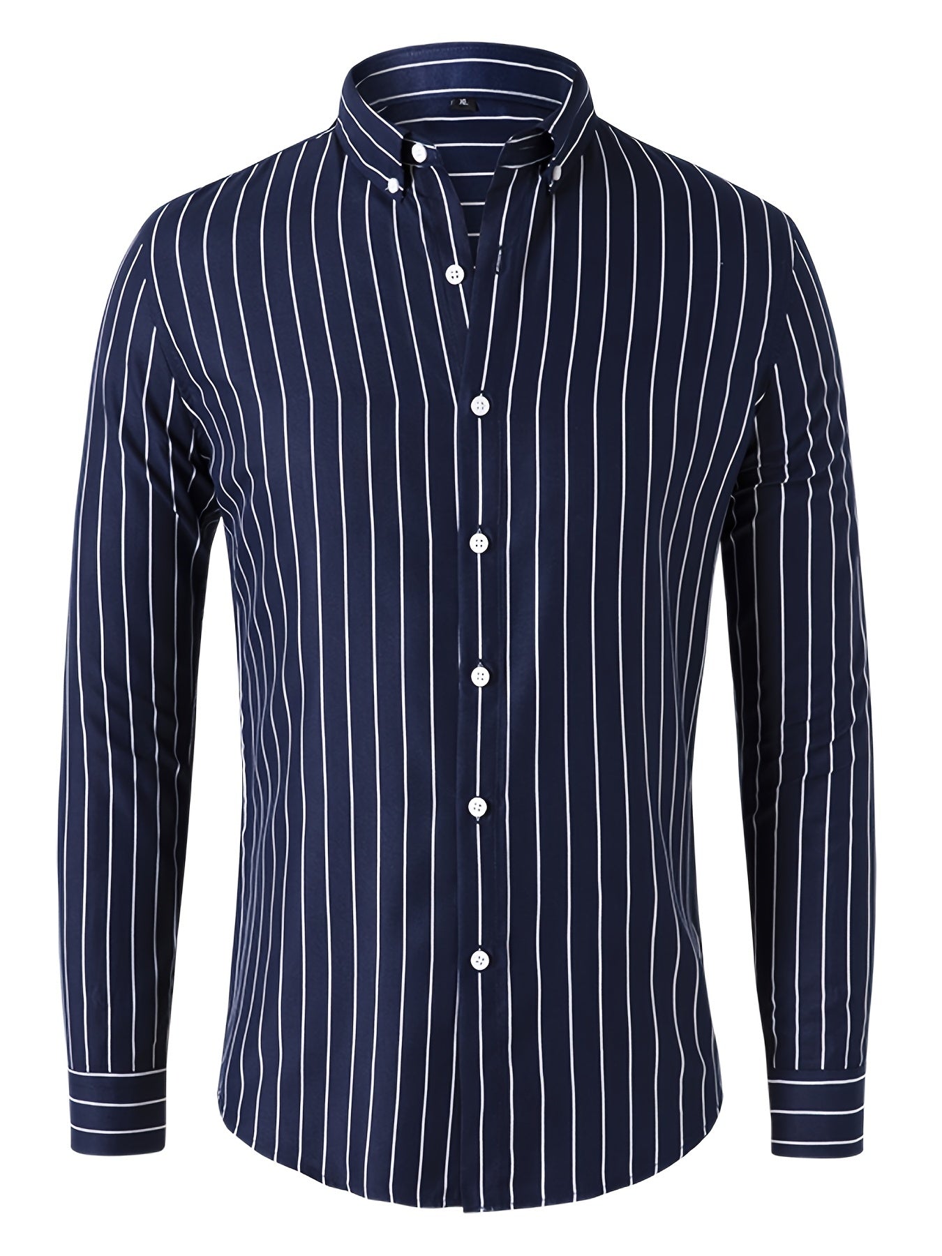 Men's Vertical Striped Button Up Shirt for Business Occasion