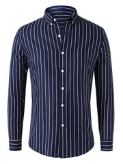 Men's Vertical Striped Button Up Shirt for Business Occasion