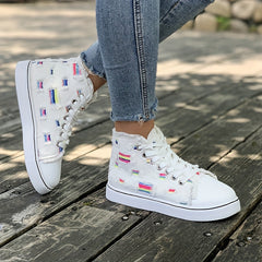 Women's High Top Canvas Sneakers Lace Up Flat Skate Shoes