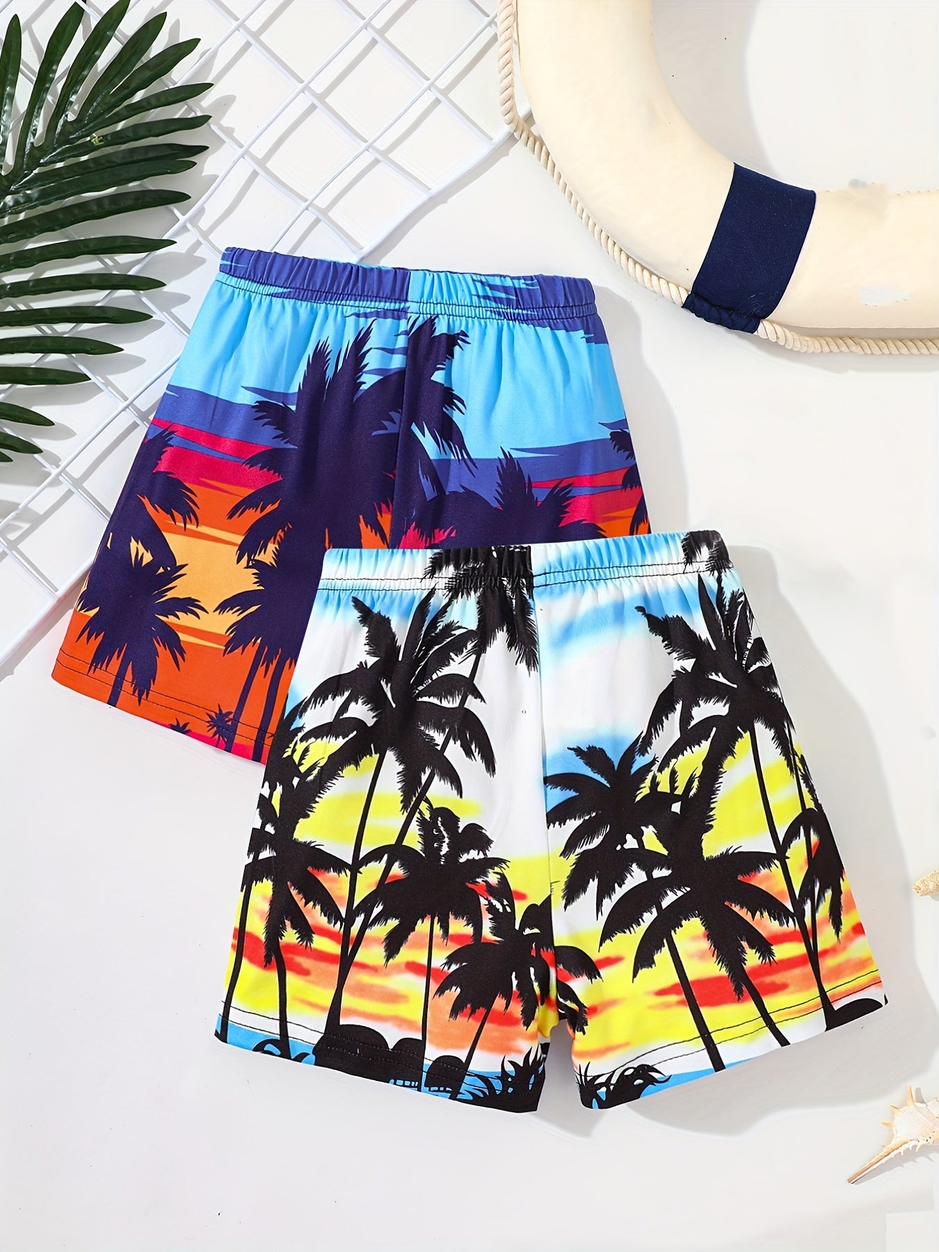 2pcs Boys Trees Print Shorts for Vacation Beach Kids Summer Clothes