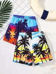 2pcs Boys Trees Print Shorts for Vacation Beach Kids Summer Clothes