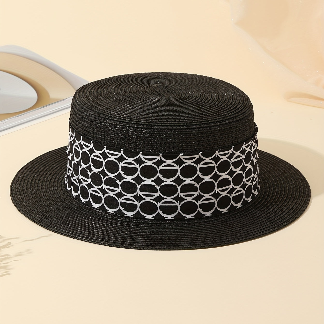 Straw Jazz Sun Hat Women Wide Strap Decor British Style Flat Top Fedora Cap