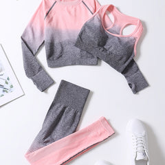 2pcs Women's Seamless Yoga Set Gradient Leggings Crop Top Sports Bra Fitness