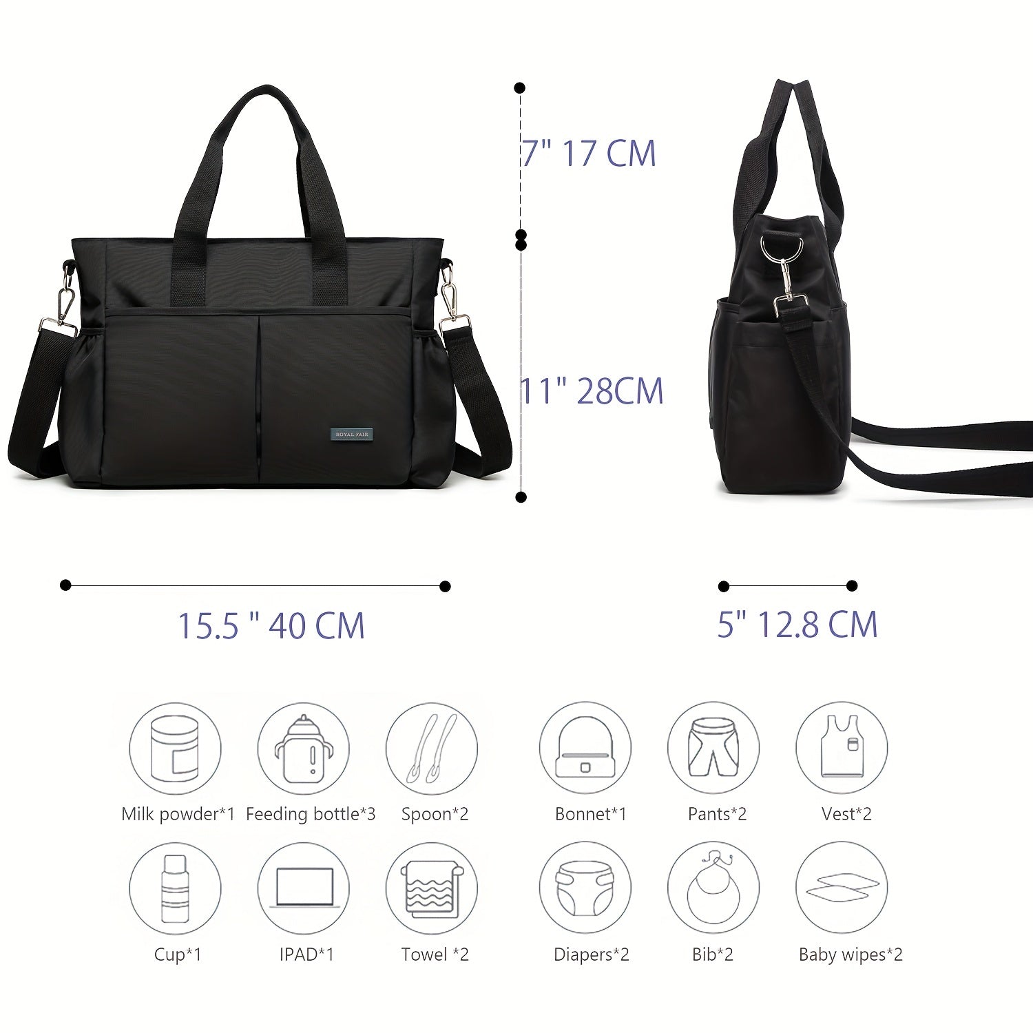 Large Diaper Bag Tote with Changing Pad & Pacifier Bag