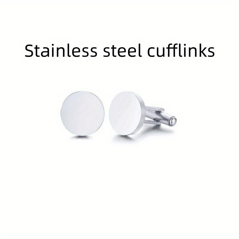 Men's Stainless Steel Button Cufflinks Square Round Shirt Cufflinks