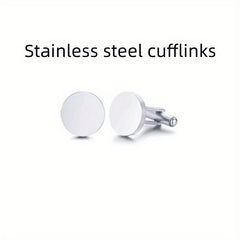 Men's Stainless Steel Button Cufflinks Square Round Shirt Cufflinks