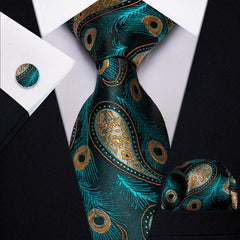 Men's Business Accessories Set: Necktie, Handkerchief & Cufflinks